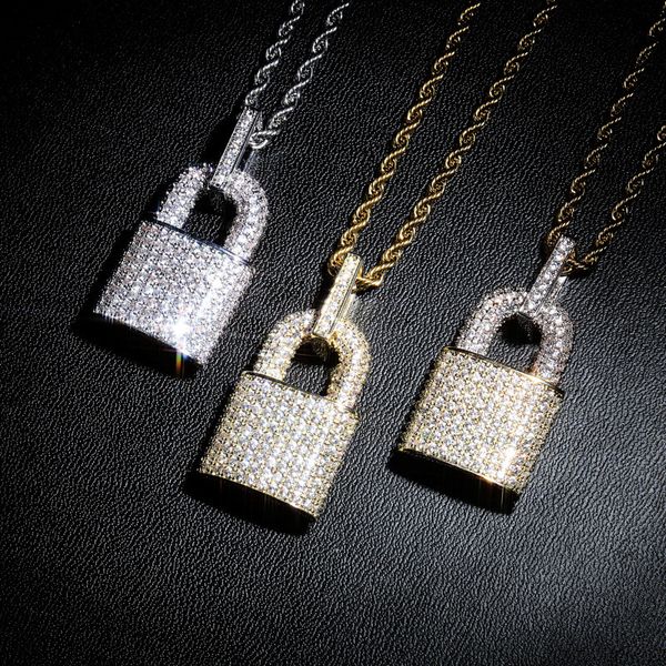 

new arrived diamond lock pendant necklace with tennis chain iced out full zircon gold silver plated mens hip hop jewelry gift