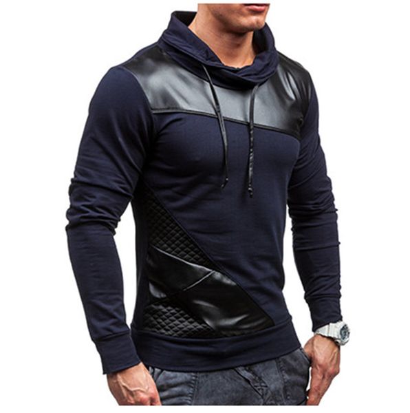 

mens конструктора толстовки моды пу щитовые с длинным рукавом пуловеры кофты вскользь mens кучи воротник spring толстовки, Black