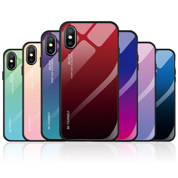 

for iphone xs xr phone case gradient tempered glass phone case silicone soft shell all-inclusive protective cover support 2pcs delivery