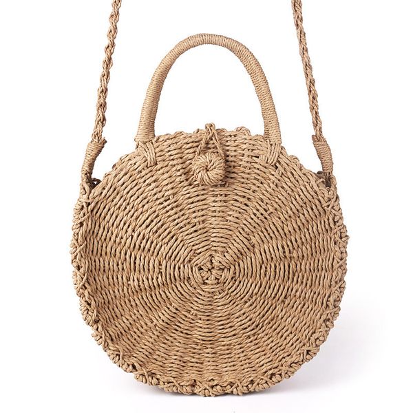 

handmade rattan woven round handbag vintage straw rope knitted messenger bag lady paper bag summer beach tote