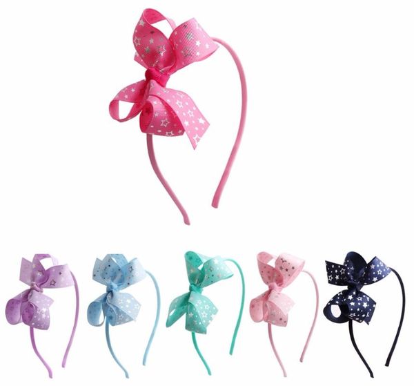 

boutique 12pcs fashion cute glitter star bow hairbands grosgrain ribbon bowknot hair sticks princess headwear hair accessories, Slivery;white