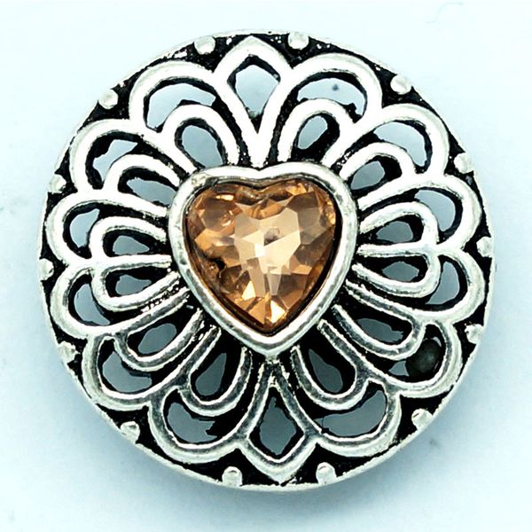 

fashion beauty rhinestone heart hollow pattern round 18mm snap buttons fit snap bracelet snap jewelry wholesale kz3187, Black