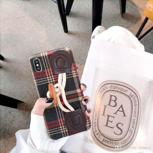 

good quality pink plaid horn buckle wristband fabric phone case for iphone11 11pro 11 pro max xs max xs xr x 7 8plus cover