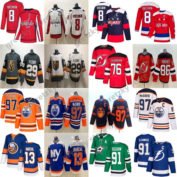 

connor mcdavid edmonton oilers jersey alex ovechkin washington capitals marc-andre fleury stamkos mathew barzal nhl hockey, Black;red