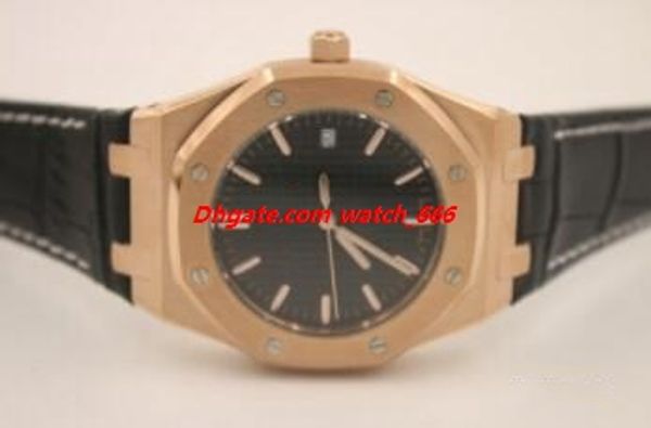 

Hot Sell Men Wristwatch 37mm Automatic Black Dial Rose Gold Bezel 15450OR.OO.D002CR.01 Black Leather Strap Luxury Watch Free Shipping