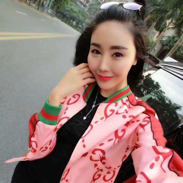 

2020 new women's color block letter print long sleeve casual baseball jacket short coat design fashion casacos s m, Black;brown