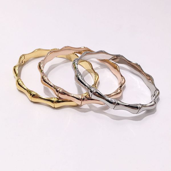

wholesale classic open bangle silver rose gold color mirror polish bamboo stainless steel bracelets for women fashion jewelry, Black