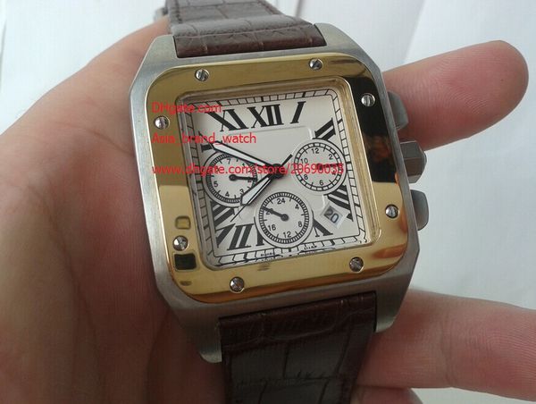 

бесплатная доставка завод поставщик 100 xl нержавеющая сталь золото кварцевый хронограф w20091x7 мужская дата наручные часы кожаный ремешок, Slivery;brown