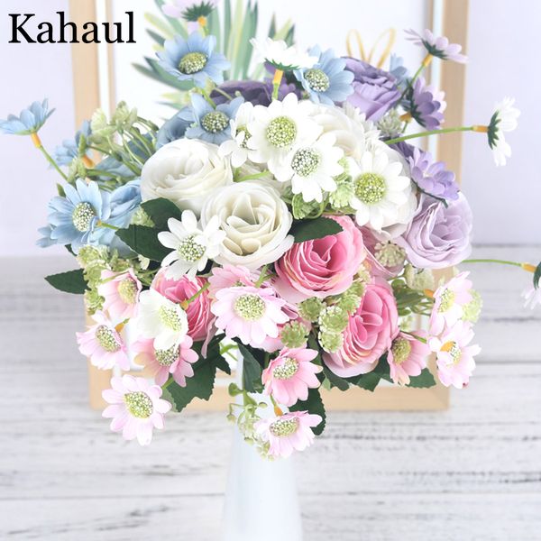 

fake silk roses artificial flowers small pink bouquet for wedding home birthday diy decoration white artificial daisy flowers