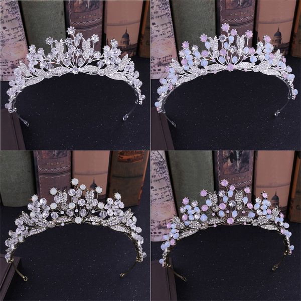 

baroque bronze vintage princess hair crown handmade artificial pink rhinestone quinceanera wedding hair accessory hairwear, Golden;white