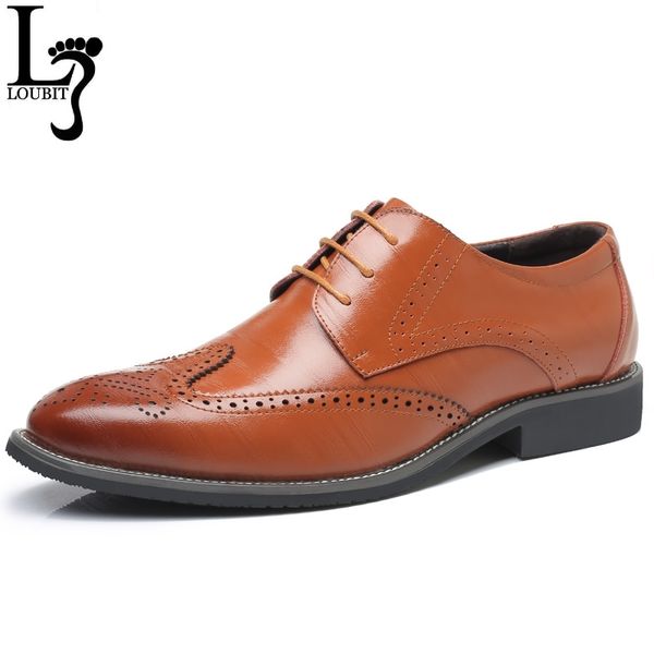 

men's dress shoes retro design pointed toe lace up men business leather shoes male brogue shoes big size 38-48 drop shipping, Black