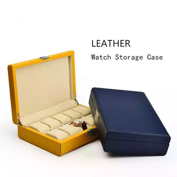 

10 slots leather watch storage cases box with lock blue men mechanical watch display box jewelry gift case bracelet wb072, Black;blue