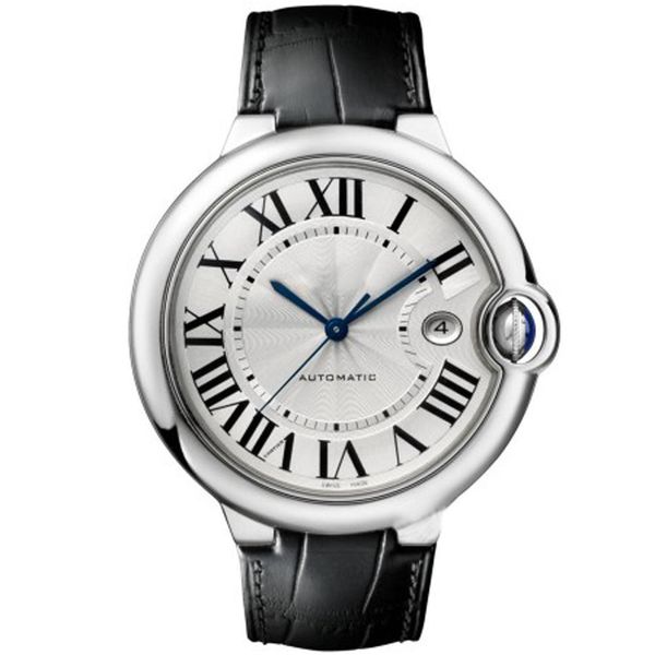 

new men's 100 xl watch automatic ballon black leather white face 316 delicate steel case sports original clasp high wristwatch, Slivery;brown