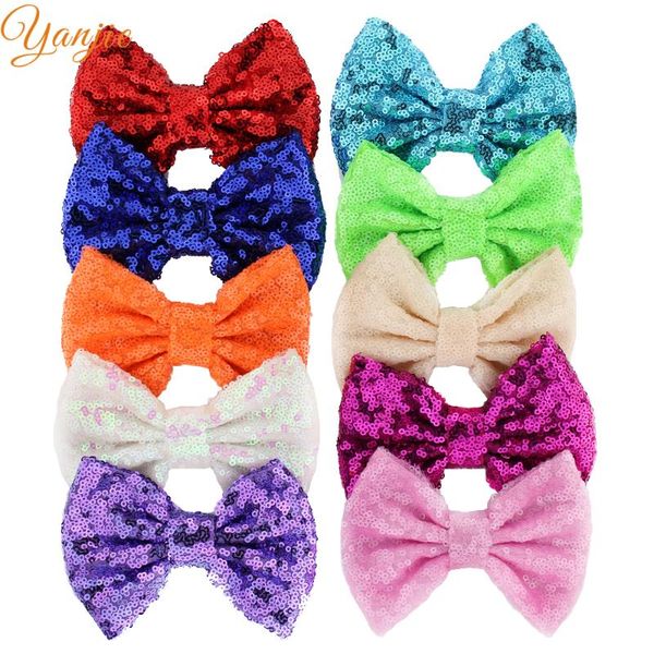 

25pcs/lot 5" kids girl glitter big sequin messy hair bows chic european diy hair accessories for kids barrette clip rainbow, Slivery;white