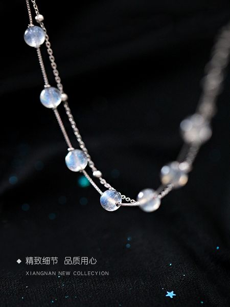 

xiang nan 925 sterling silver double-layer moonstone bracelet womens japanese and korean-style super fairy moonlight forest smaller design j, Black