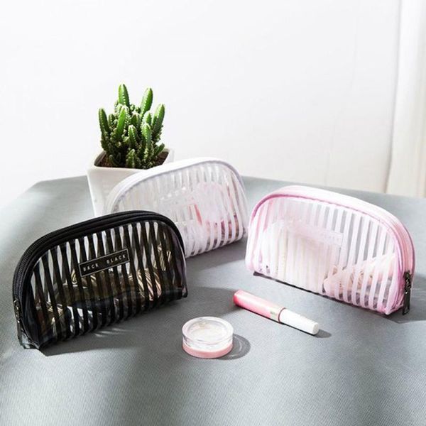 

new transparent striped cosmetic bag clear women makeup bag travel organizer toiletry kit