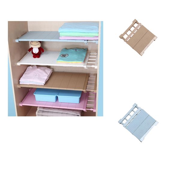 

2pc expandable rack hanger rod shelf closet clothes organiser 30-40cm blue/brown