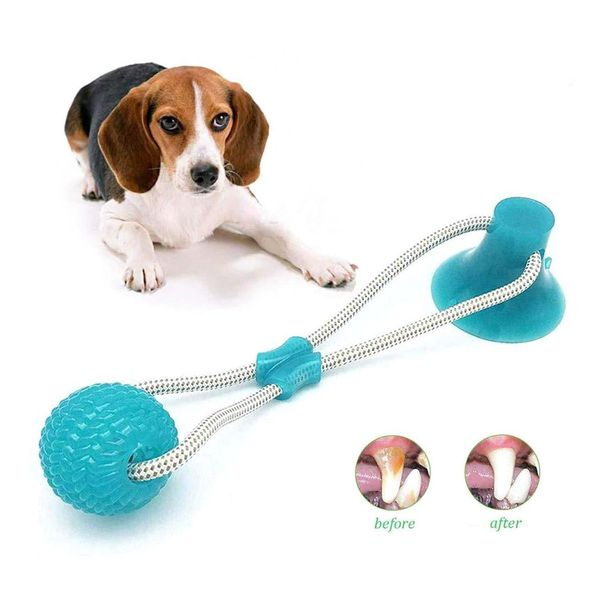 

multifunction pet molar bite dog toys rubber chew ball cleaning teeth safe elasticity soft puppy suction cup dog biting toy