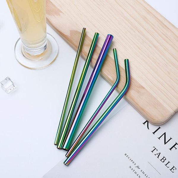 

304 colorful stainless steel straw reusable drinking straw bent straight metal straw cleaner brush tc190225