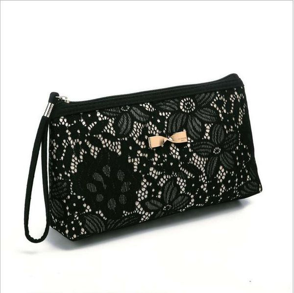 

fashion women's cosmetic bag solid color travel ladies wash bag lace lace makeup mini clutch