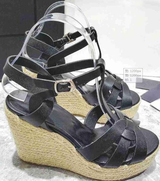

[orignal box] new colors womens wedge high heels 105mm casual sandals party platform straw girl ladies pointed toes shoes 35-39, Black