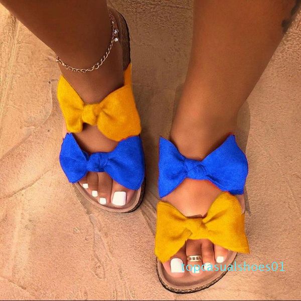 

summer slippers new blue yellow bow woman slippers shoes flat ladies slip-on flip flops female fashion light outdoor shoes t01, Black