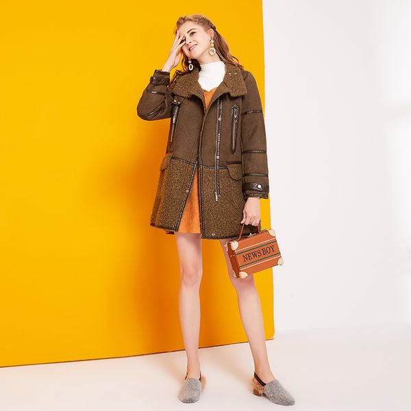 

2017 winter cotton wool lamb thickened long sleeved coat, Black