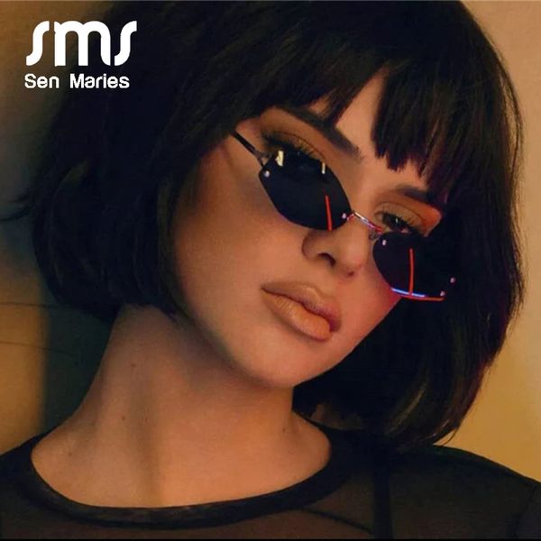 

fashion women rimless sunglasses new brand mirror frameless irregular diamond sun glasses for men polygonal sunglasses uv400, Blue