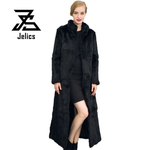 

jelics 2018 winter autumn warm women long faux fur coat with sashes wide-waisted fashion slim jacket female outwear, Black