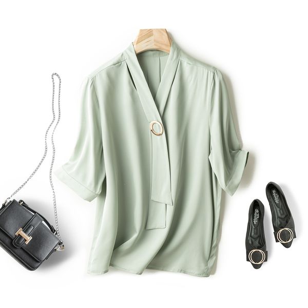 

новый продукт] jinju весной и летом новый v-образным вырезом корейской версии стримеров профессиональный шелк шелк футболки, White