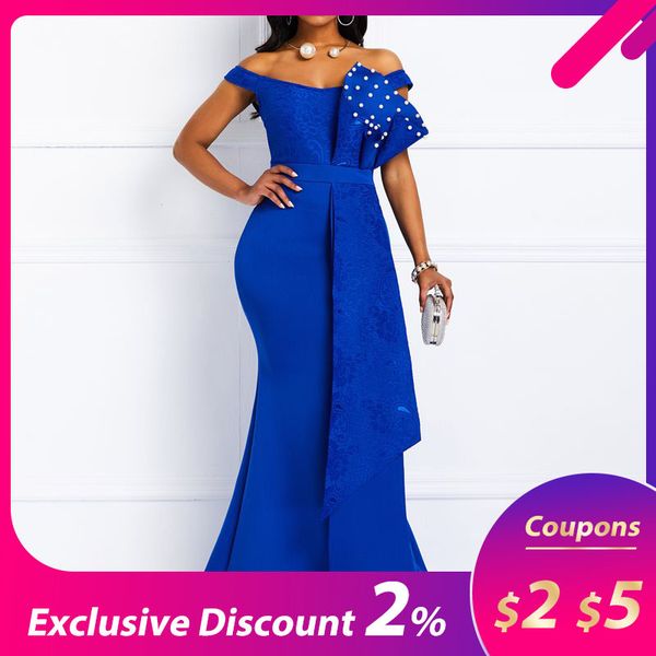 

women long dress summer mermaid beads off shoulder fashion robe prom evening lady dress elegant 2019 african maxi dresses, Black;gray