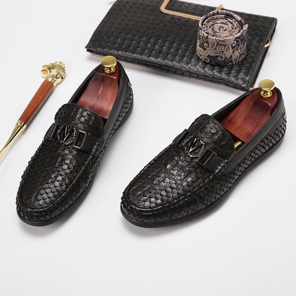 

genuine leather men loafers fashion metal buckle slip-on leisure comfortable party dress shoes flat heel size 38-43, Black