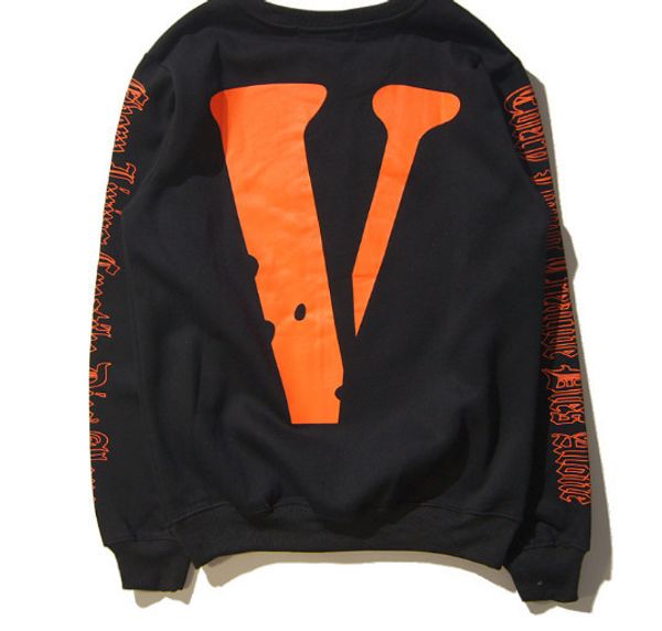 

Hip hop vlone men and women hoodie weat hirt long leeve a ap bari virgil big v hoodie, Black