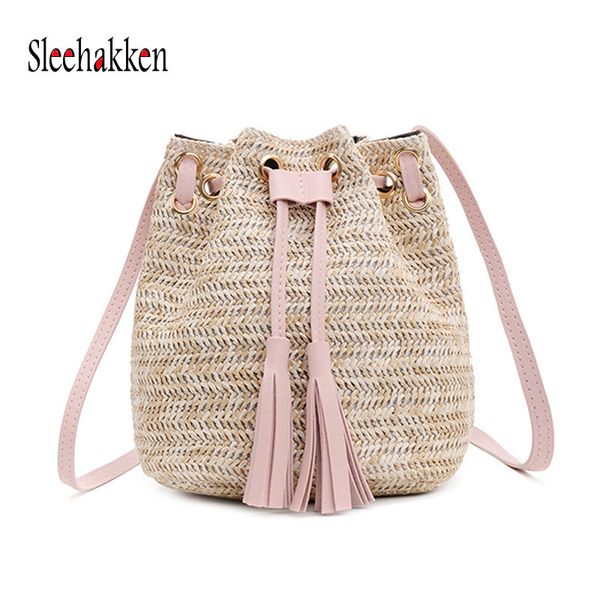 

bags for women 2019 straw beach bag drawstring bag shoulder bags rattan bohemian casual woven diagonal package handbag