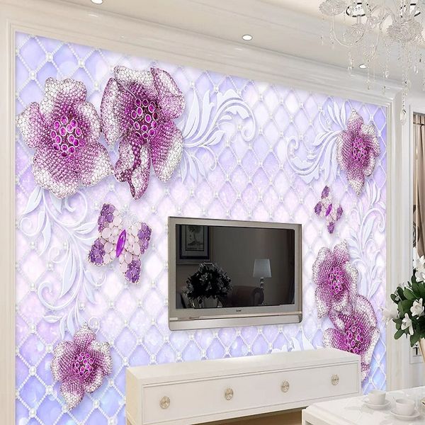 

пользовательский большая настенная 3d обои современных творческих цветы ювелирных изделий абстрактных решетки тв декор стена глубокий 5d тис