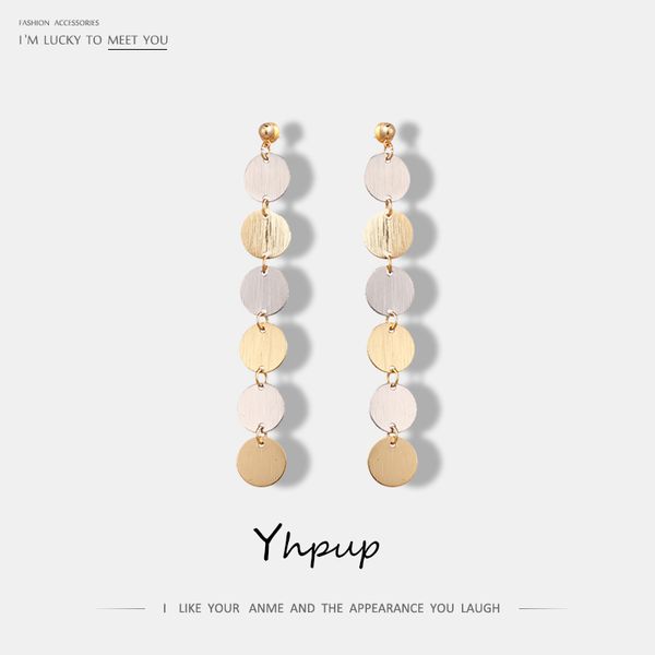 

yhpup s925 silver pin круглых монеты длинного падение мотаться серьги моды медной шарм ночного клуба серьги для женщин партии подарок ювелир