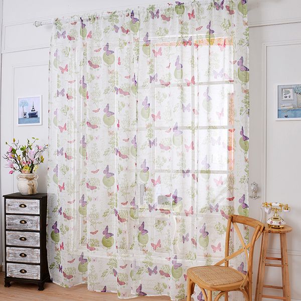 

decorative butterflies flowers voile curtain drapery tulle sheer panels rod pocket