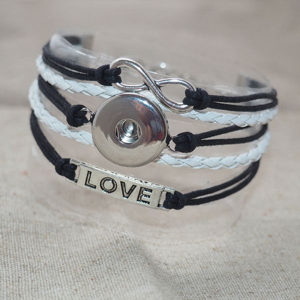 

wholesale-infinity love snap leather bracelet styles friendship snap jewelry for gift customs diy making retail 1pcs ing, Golden;silver