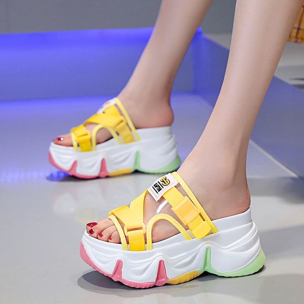 

on a wedge house slippers platform summer women's shoes slides increased internal pantofle heeled mules soft, Black