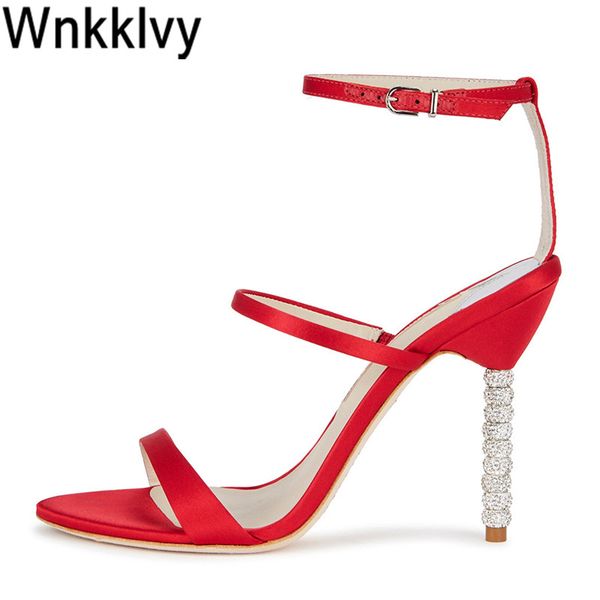 

sandals women rhinestone high heels satin silk summer shoes strappy 2021 dress ankle strap sandalias female sapato feminino, Black