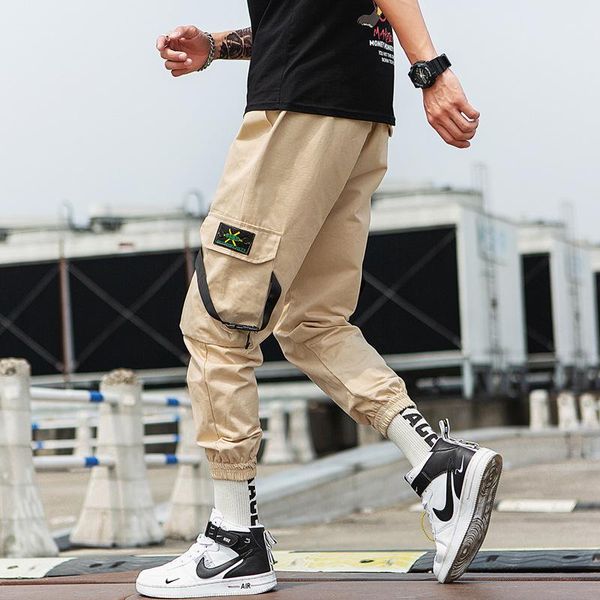 

летние дизайнерские мужские брюки новые моды брюки с хип-хоп сыпучие beam карманы повседневный webbing девять очков sweatpants для мужчин, Black