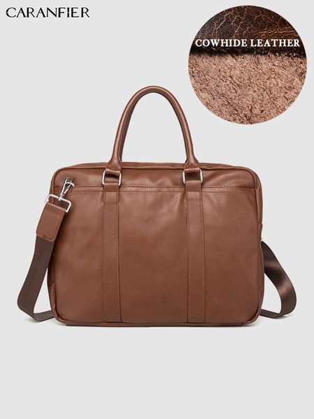 

caranfier mens briefcase simple solid ducument bags leather business lapcomputer bag crossbody soft handle zipper travel bag