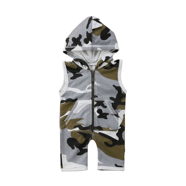 

Emmababy Newborn Baby Boy Girl Unisex Funny Sleeveless Casual Hooded Romper Jumpsuit Camo Playsuit Clothes Outfit