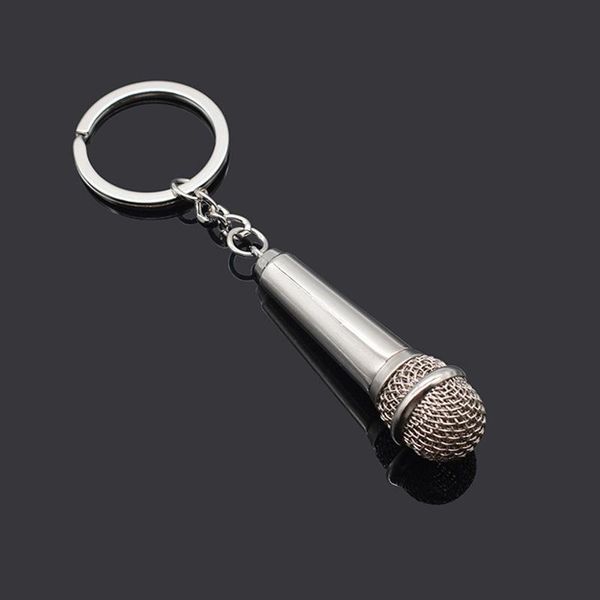 12 pçs / lote Microfone de prata Chaveiros Chaveiro Chaveiro Charm Metal Instrumentos Musicais Keyfobs Liga Titular Chave Presente de Música