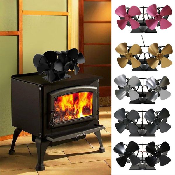 

heat self-powered fireplace stove fan quiet 8 blades 2 monitors aluminum efficiently warm large room wood log burner