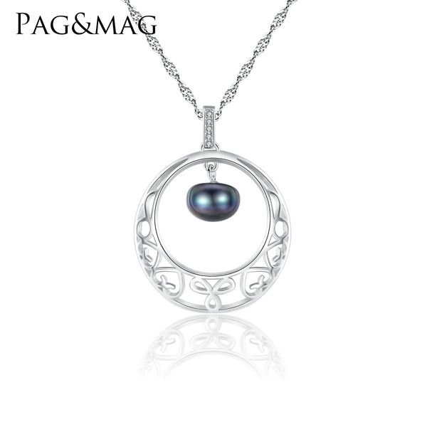 

pag&mag s925 pure silver pendant necklace water wave chain natural fresh water steamed bread pearl han edition simple female collar chain