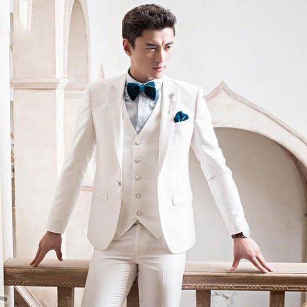 

trajes de hombre white mens wedding suits groom tuxedo peaked lapel customed man blazers 3piece(coat pants vest)costume homme mariage, Black;gray