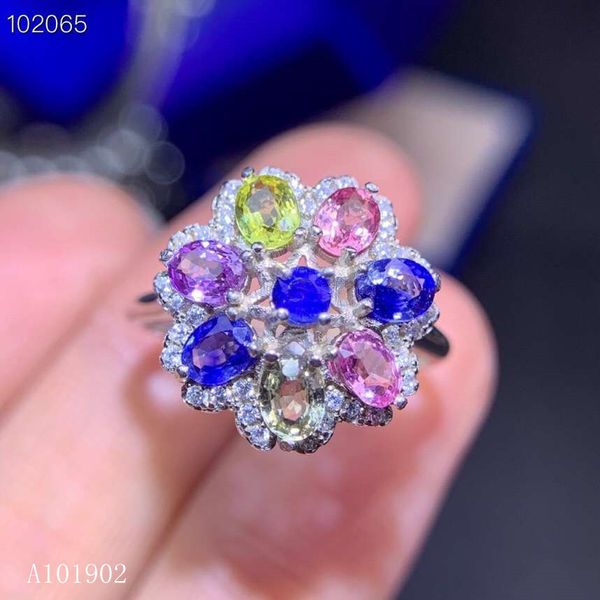 

kjjeaxcmy boutique jewelry 925 sterling silver inlaid natural sapphire gemstone female luxury ring support detection, Golden;silver