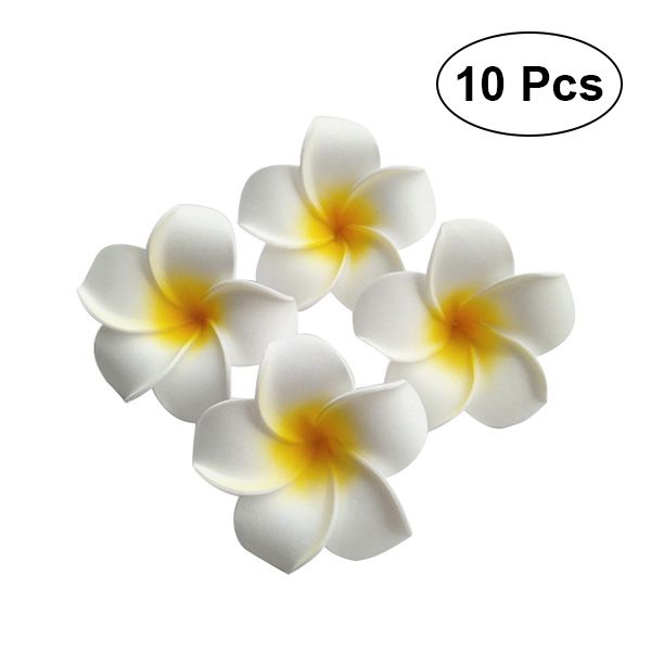 

10pcs white with yellow 7cm fashion women hawaii flower hair clip hairpin simulation egg flower headdress to beach luau party, Golden;silver