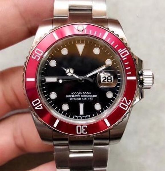 

2020 браслет из нержавеющей стали 40 мм автоматические мужские часы красный безель черный круглый циферблат керамическое верхнее кольцо свет, Slivery;brown